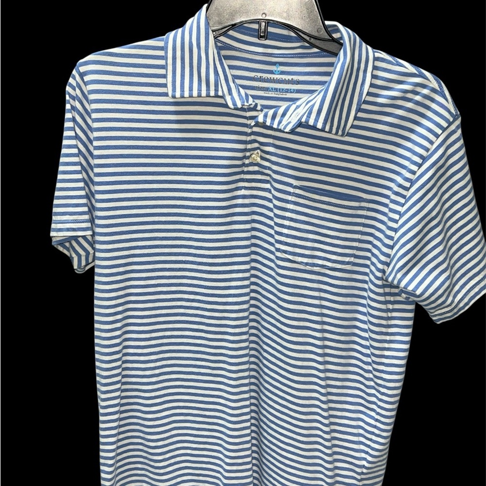 Used twice boy Crewcuts Teal and Navy Striped Polo Shirt sz XL 12-14 - Picture 4 of 7